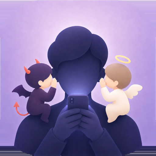 Whisper app icon: a coral crescent and a lavender crescent facing each other